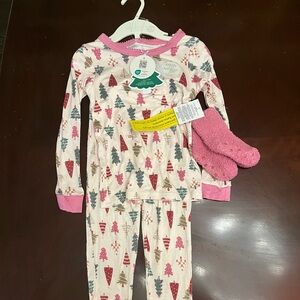 Milkberry 3 Piece Bamboo Pajama Set Pink Christmas Holiday Trees 4T